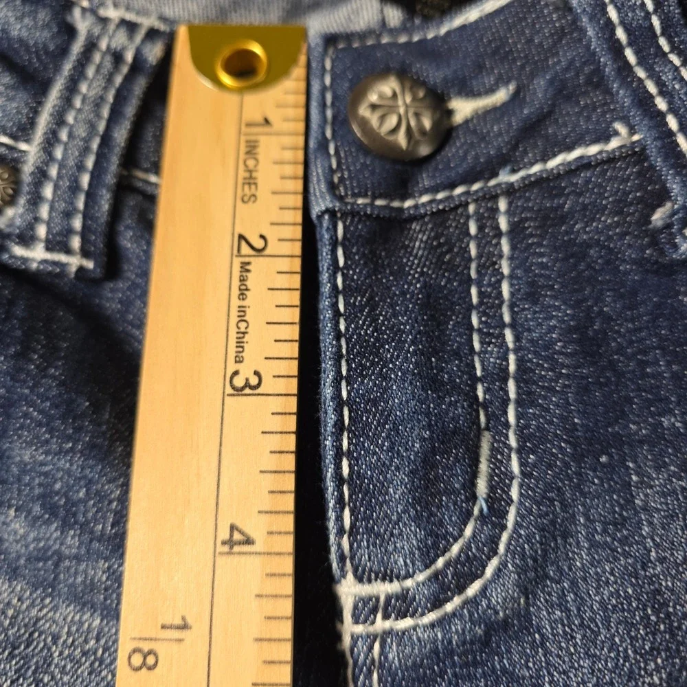 Soundgirl Womens Bootcut Jeans Dark Wash Embroidered Studded Pockets Size 7 Y2K